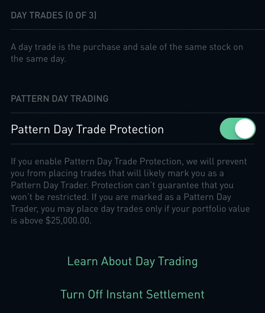 Pattern Day Trade Protection на платформе Robinhood