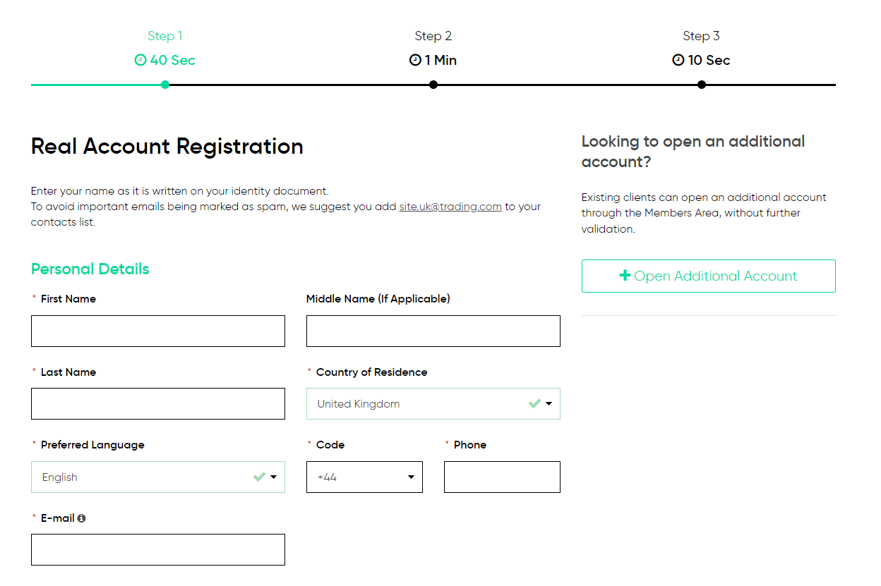 Регистрация на Trading.com